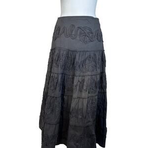 Vintage Coachella Boho tiered midi skirt Sz M Western prairie raised designs